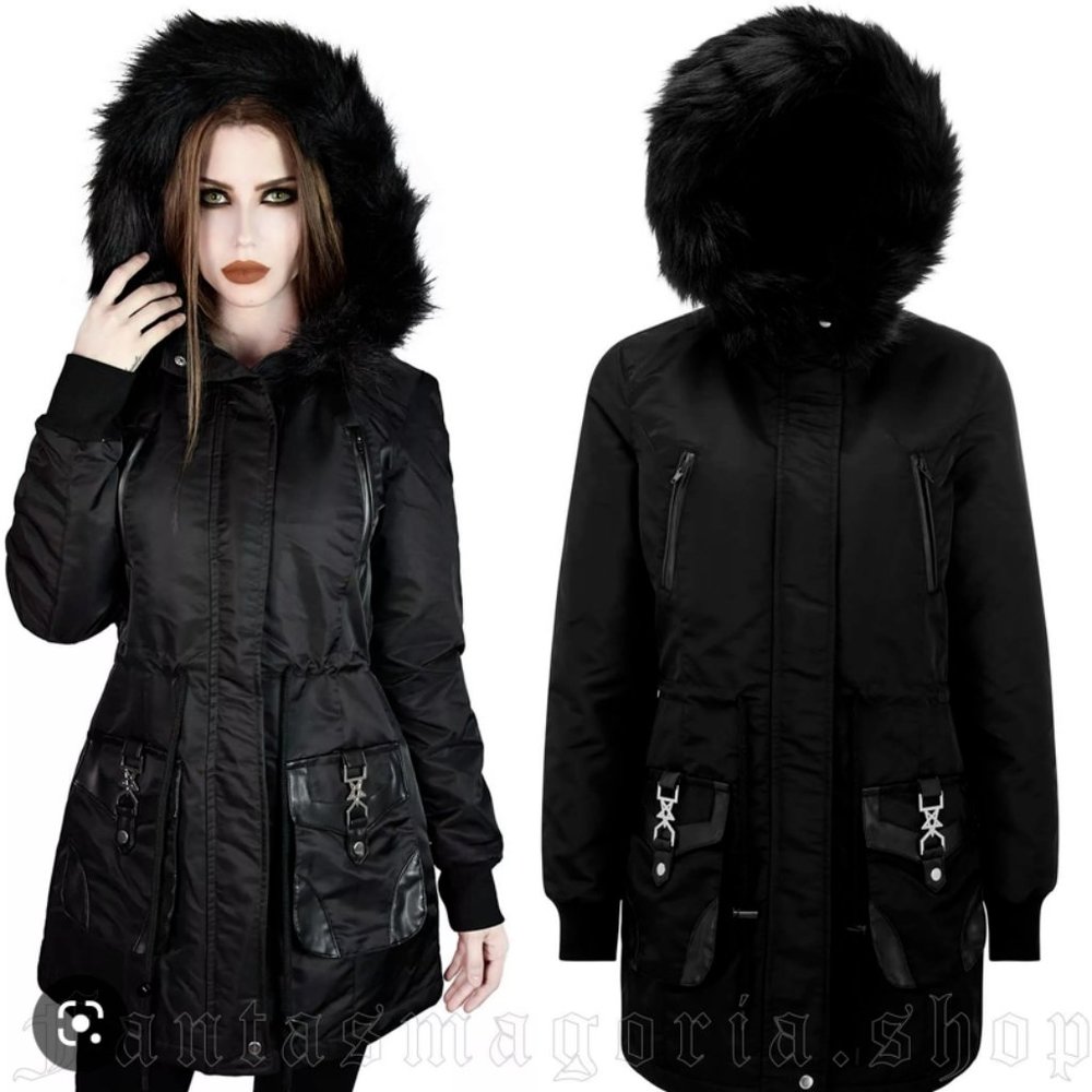 KILLSTAR Unholy Trip Parka Jacket Womens M Preowned NO FAUX FUR HOOD ATTACHMENT